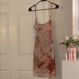 SHEIN Pink Floral Patchwork Mini Dress